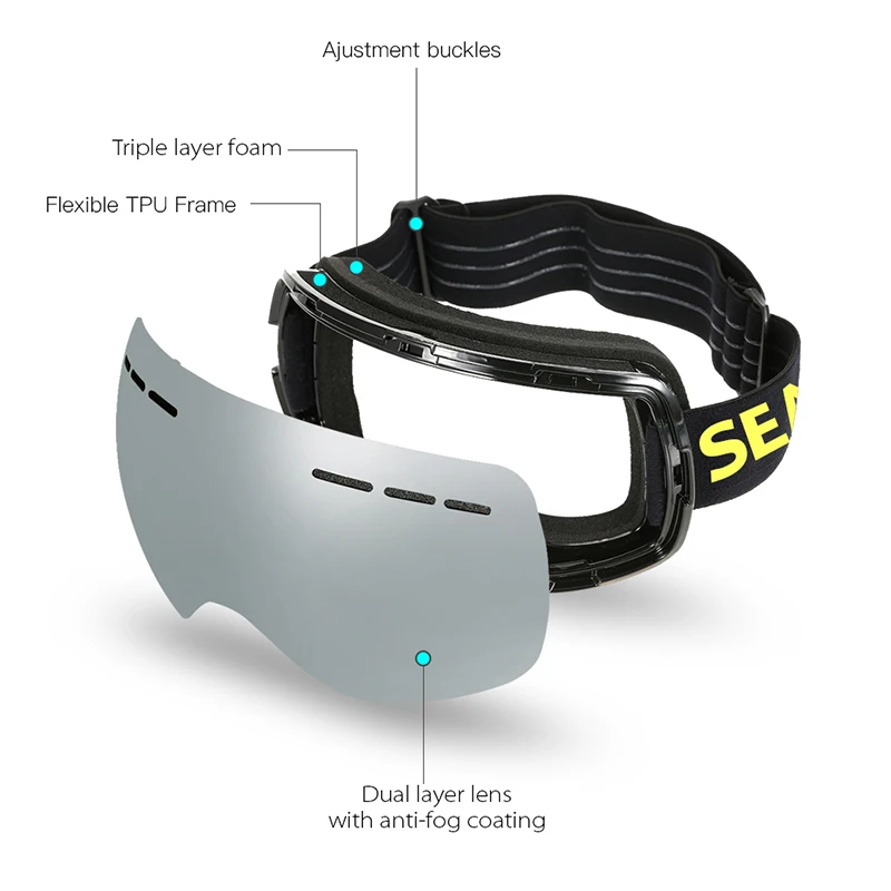 Panchromatic Frame Permanent Anti-Fog Googles Ski Sun Glasses