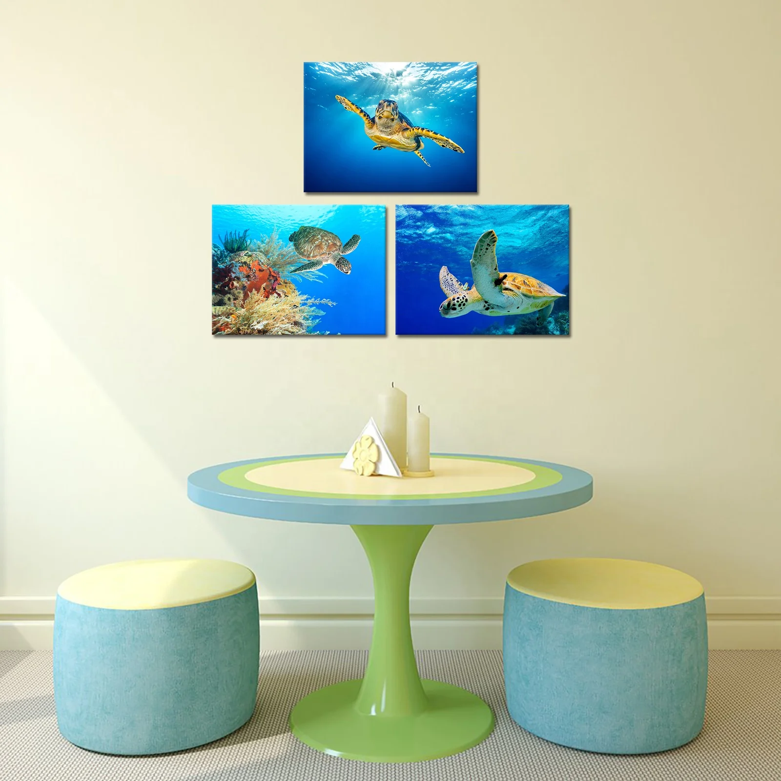 Popular Nordic Ocean Sea Scenery Marine Sea Turtle Seaweed Marine Painting Canvas Print Wall Art