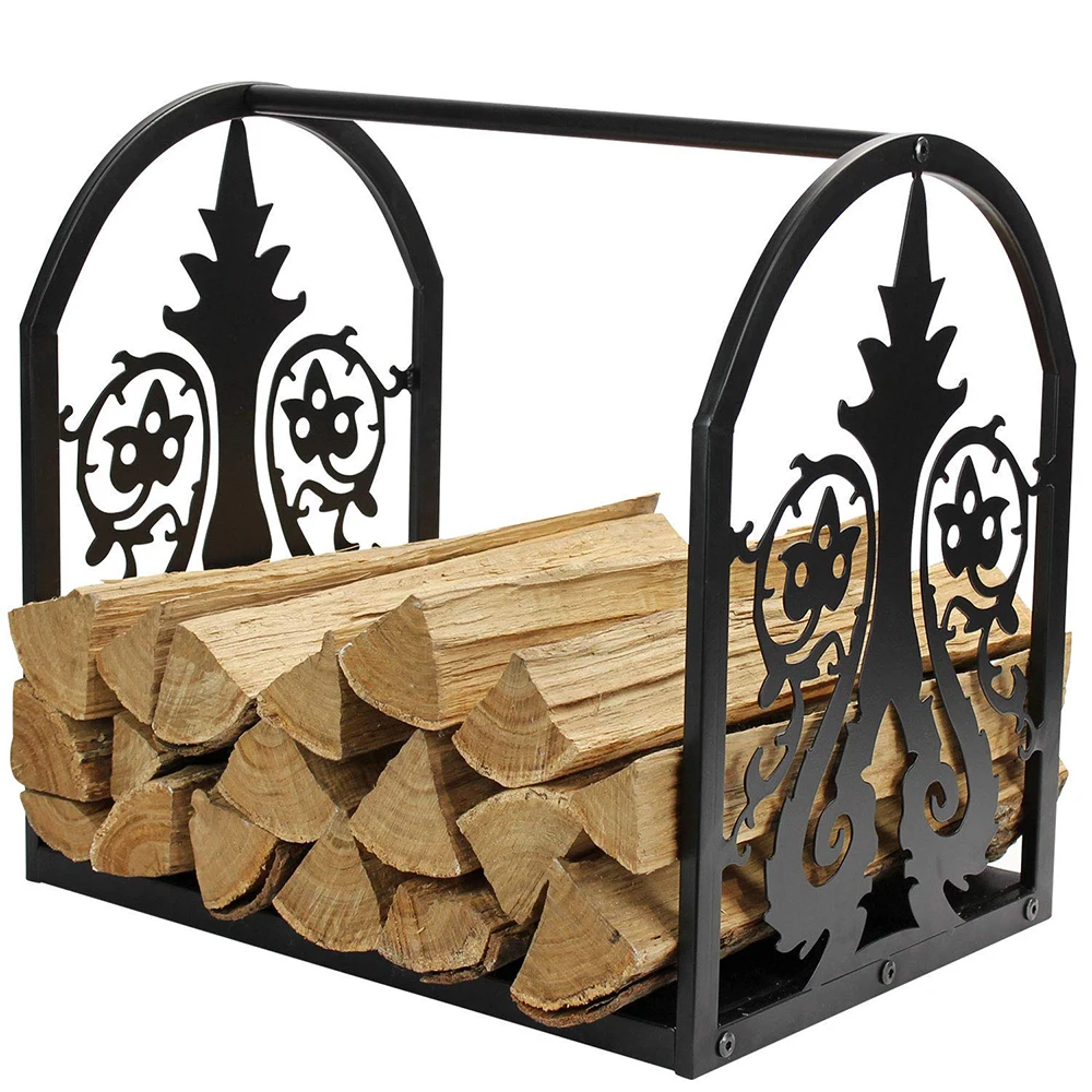 Firewood Rack Portable Fireplace Metal Holder Black Heavy Duty Storage