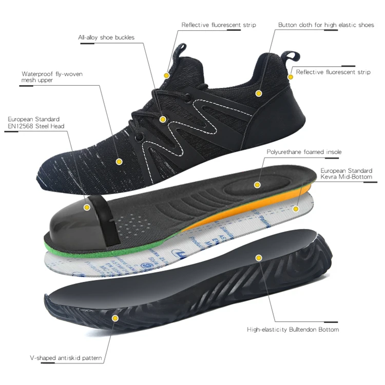 Black Bull Tendon Bottom Men Work Lightweight Safety Shoes Sports