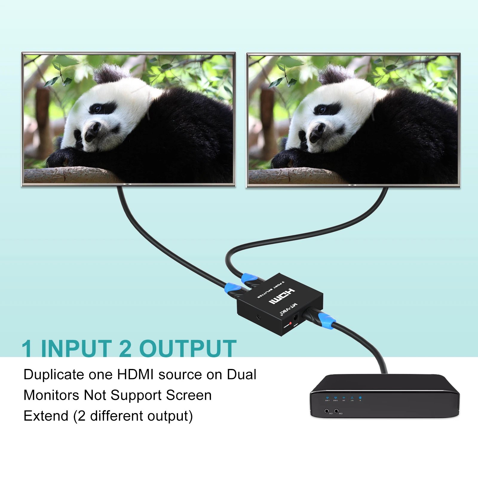 4K 30Hz HDMI splitter 1 in 2 out, MT-VIKI 1x2 1 Computer 2 Monitor + Power adapter 2 Ports HDMI Splitter