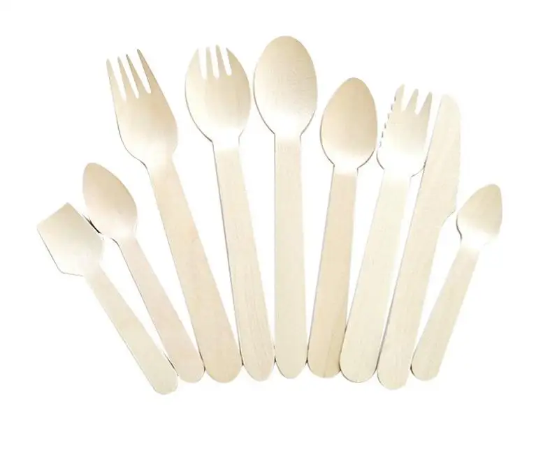 200 Piece Custom Printed Disposable Compostable Cutlery Wooden fork and spoon set cutlery