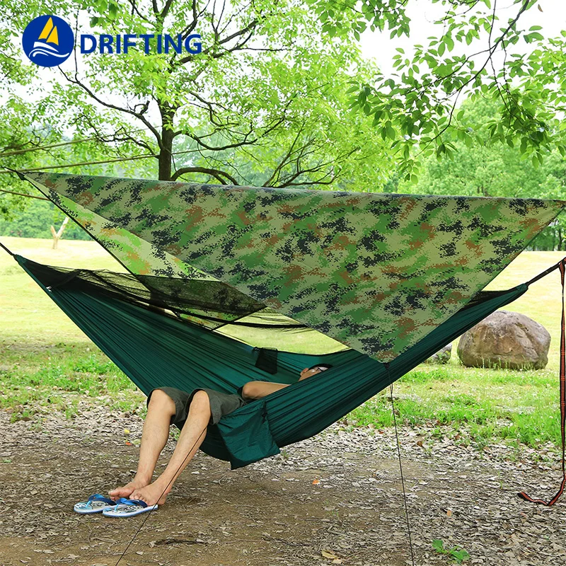 
Outdoor Camping Hammock with Mosquito Net and Sun Shelter Pop-Up Portable Double Parachute Swing Hammocks Tent Tarp Rain Fly 