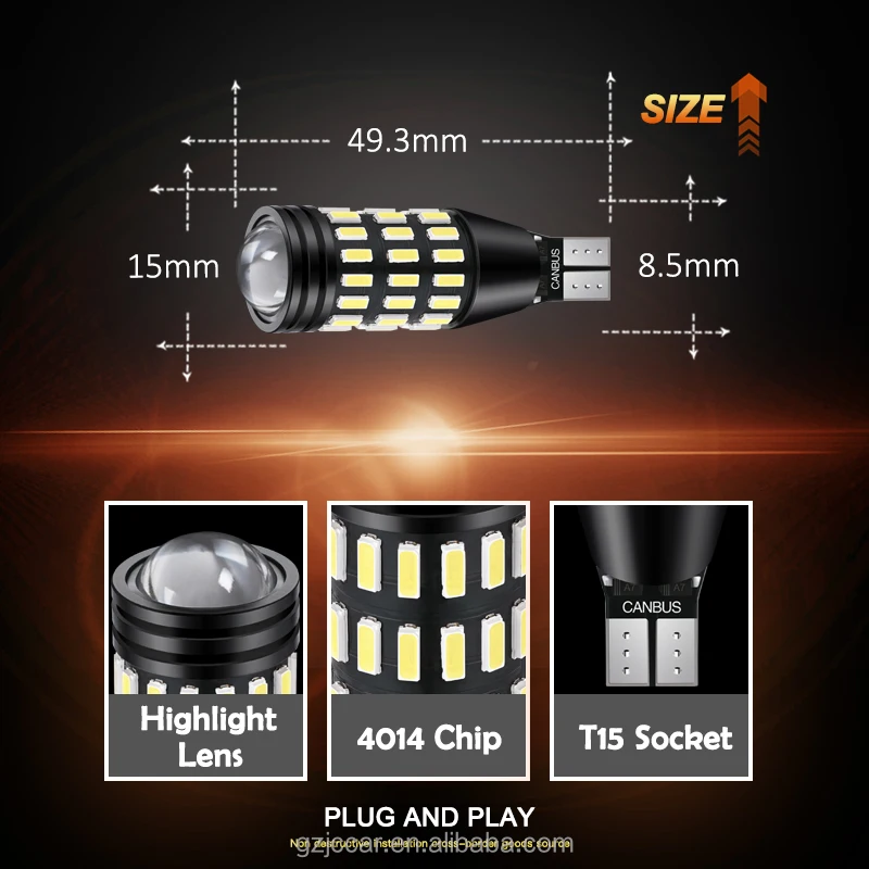 JiaChi Factory High Power Error Free Canbus T15 T16 Auto Car Led Bulb Light 12v 24v 3030 20smd For w16w 921 912 Stop Lamp Yellow
