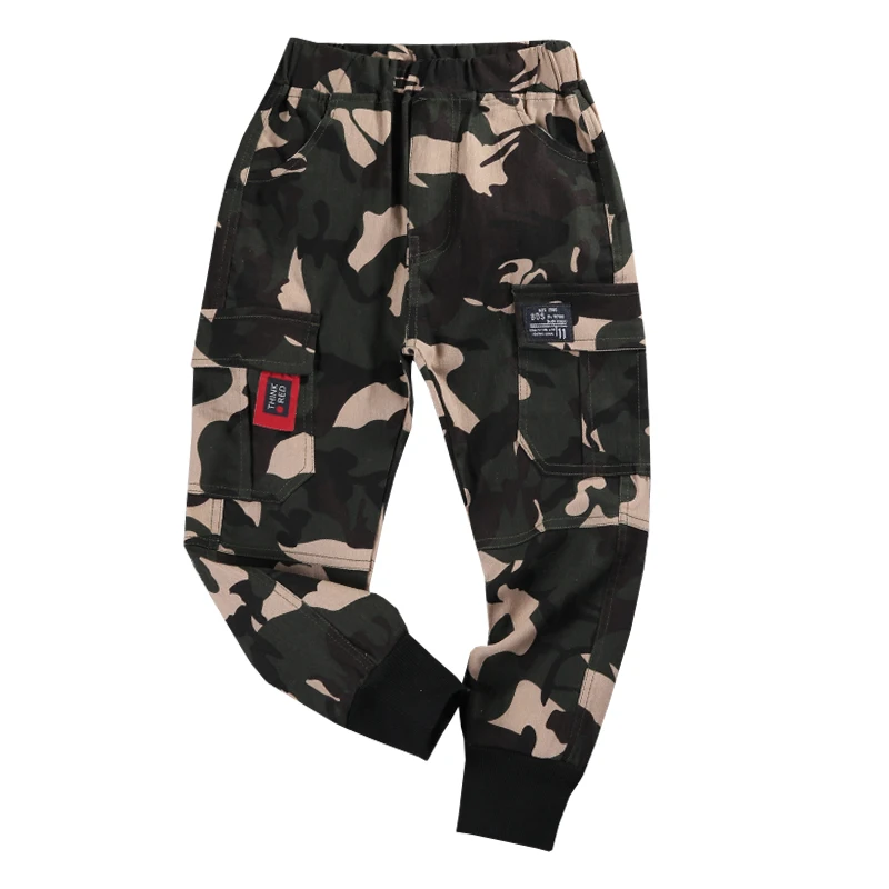 Factory price korean style printed Casual full length Stylish Camouflage kids boys pants cargo