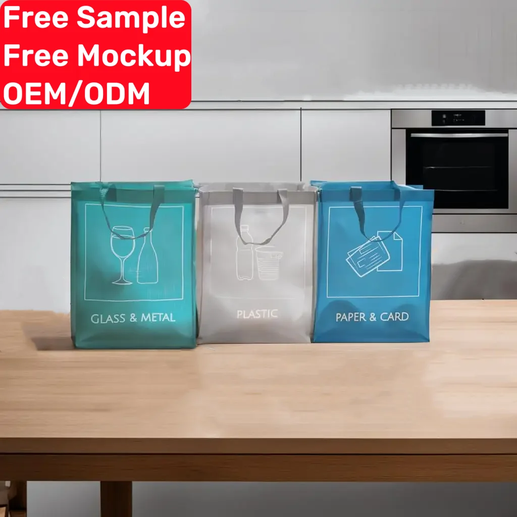 3-Piece Rubbish Separate Recycling woven bag Set for Home Kitchen Waterproof Recyclable Container Recycle woven bag
