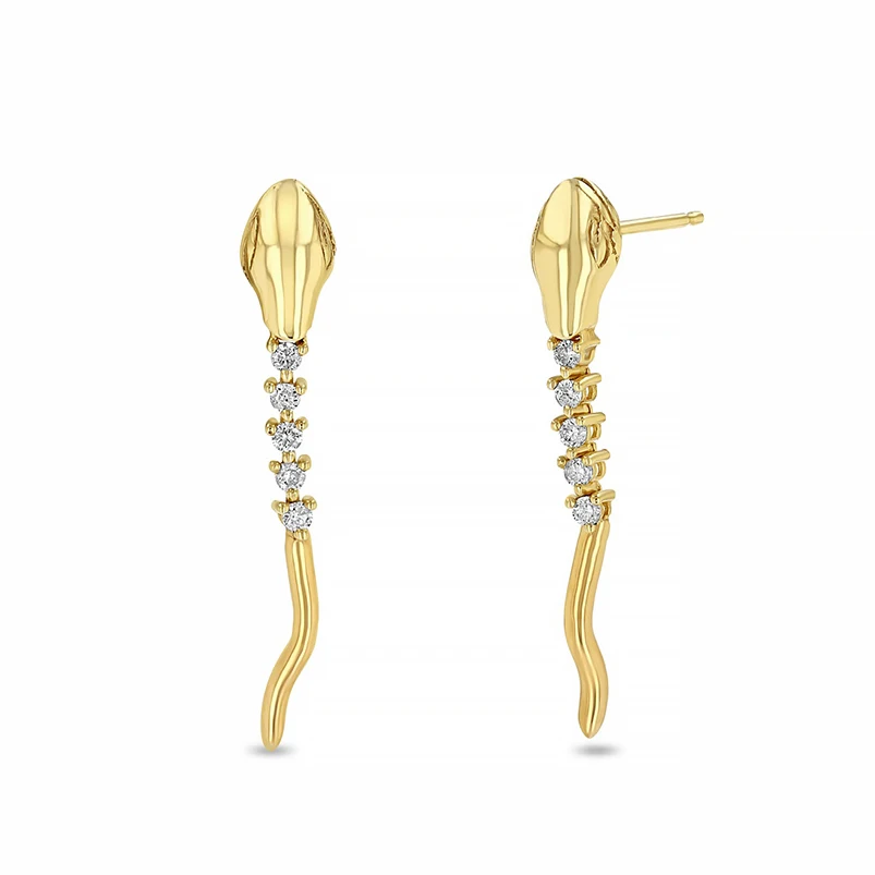 Gemnel statement silver tennis chain pave diamond snake stud earring