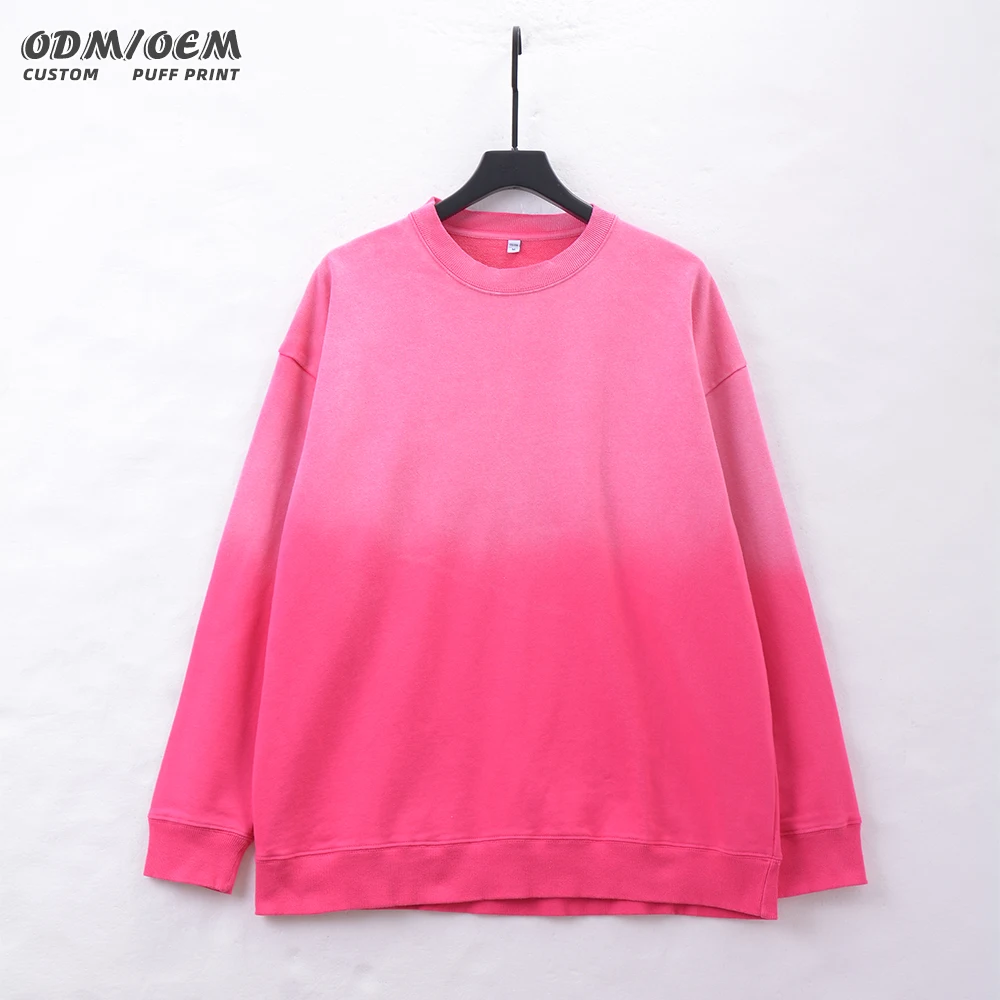 Streetwear Pigment dye 400gsm cotton acid wash crew neck sweatshirts oversized Sun Faded Washed sweatshirt for men and women