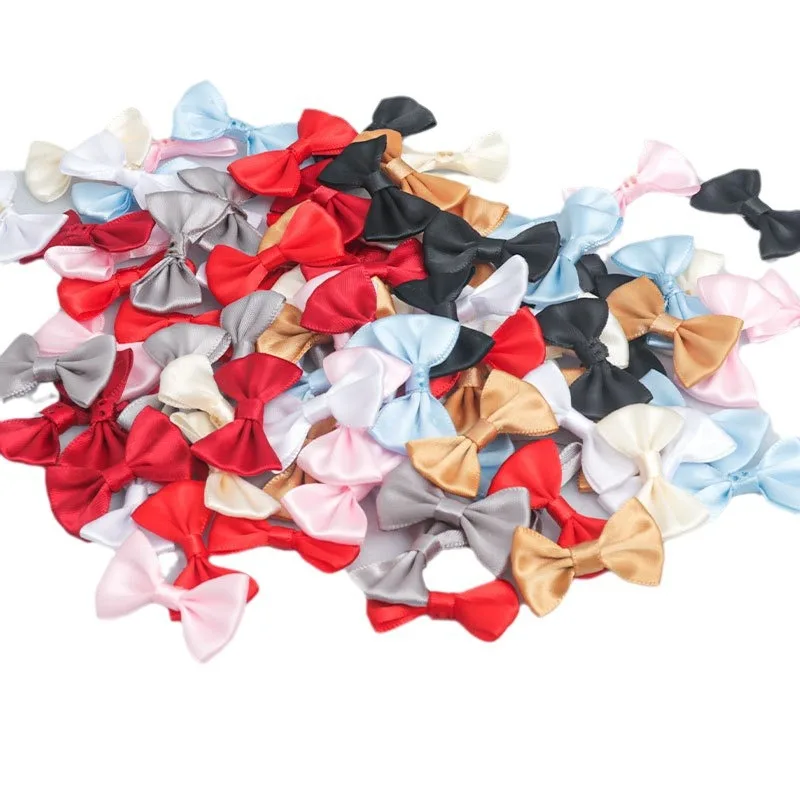 2.5*4cm Satin Polyester Bow Solid Color DIY Pet Accessories Clothing Shoes Hat Gift Box Bow 100% Polyester Single Face Wholesale