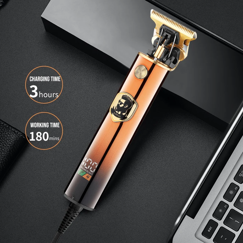 Professional Orange Beard Man Electric Clipper LCD USB Chargeable Oil-head Hair Trimmer Clippers