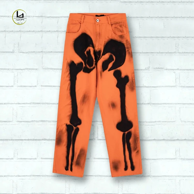 Factory direct sales OEM high street hip hop style skeleton design denim pants custom brand jeans for men