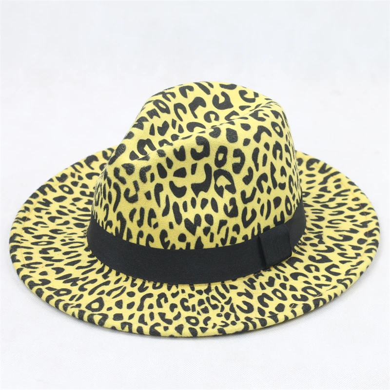 Sombrero De Fieltro Wool Felt Fedora Women Men Jazz Leopard Print Fedora Hat Wide Brim Fedora Hat Men