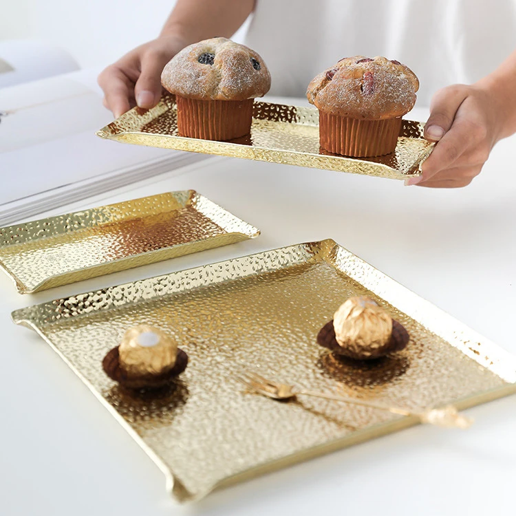 Serving Tray Set Wholesale Hotel Bedside Restaurant Luxury Plain Rose Gold Cookie Metal Stainless Steel Decorative Serving Tray