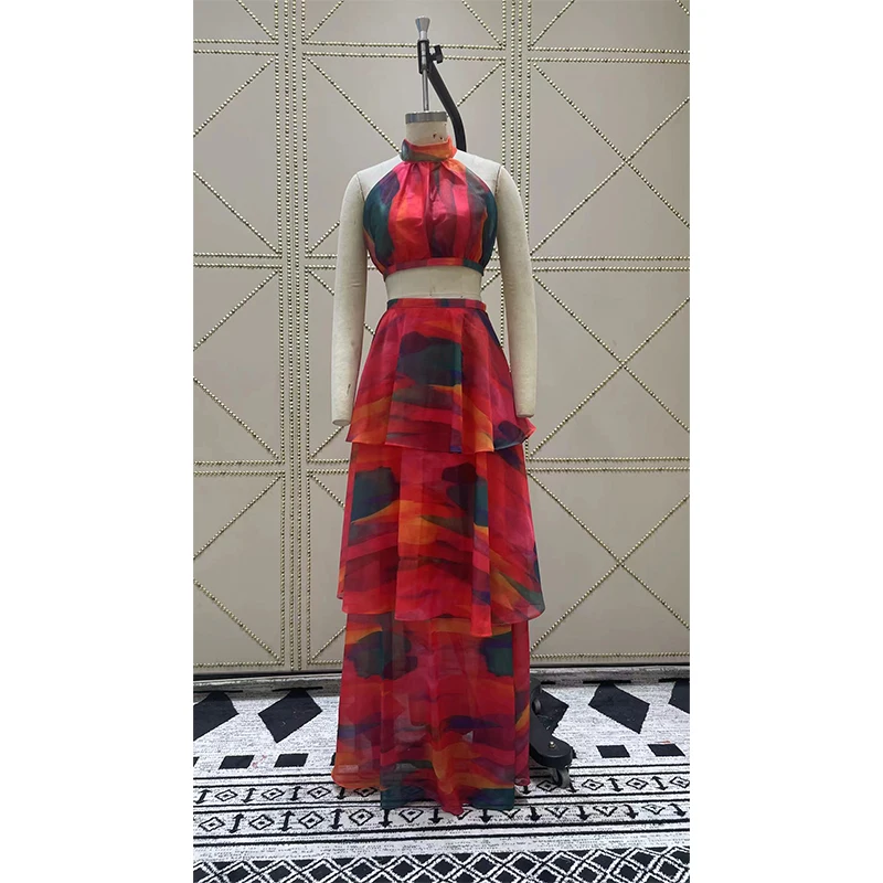 Самое популярное летнее Новое Женское Платье с принтом сексуальное длинное платье без рукавов с оборками