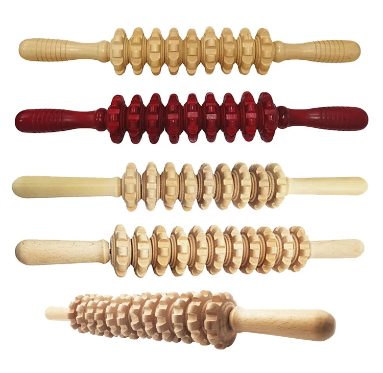 Wooden Roller Massager Wood Gua Sha Therapy Massage Tool for Release Cellulite Sore Muscle Blasting Full Body Muscle Pain Relief