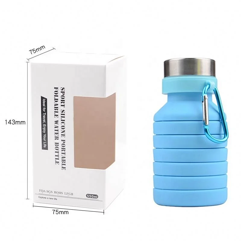 Custom Logo 18oz Outdoor Sports Bottle Collapsible Water Bottle Silicone Foldable Water Bottles with Carabiner