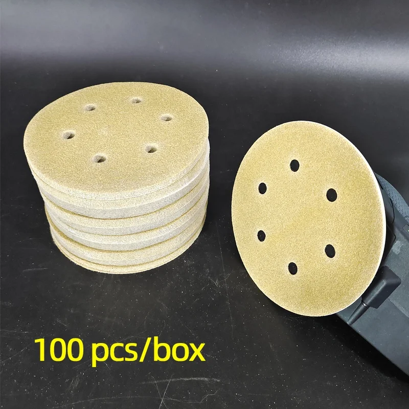 100 sheets of 6-inch 6-hole sandpaper round self-adhesive flocking sanding putty suitable for pneumatic grinder 150mm