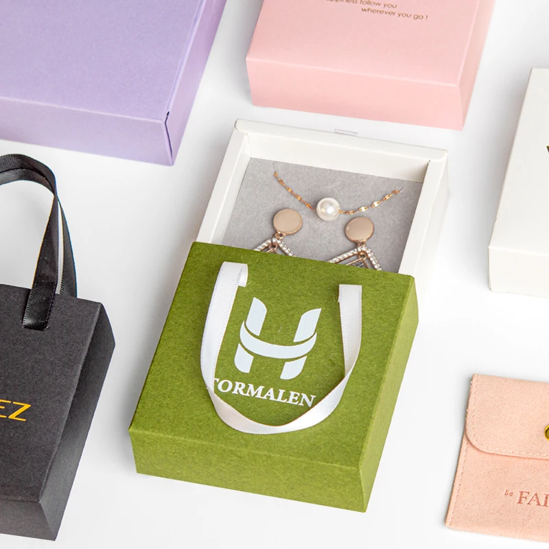Custom Hot Stamped Logo Printed Sliding Drawer Earring Paper Packaging Box Mothers Day Gifts Custom Packaging Jewelry Boxes