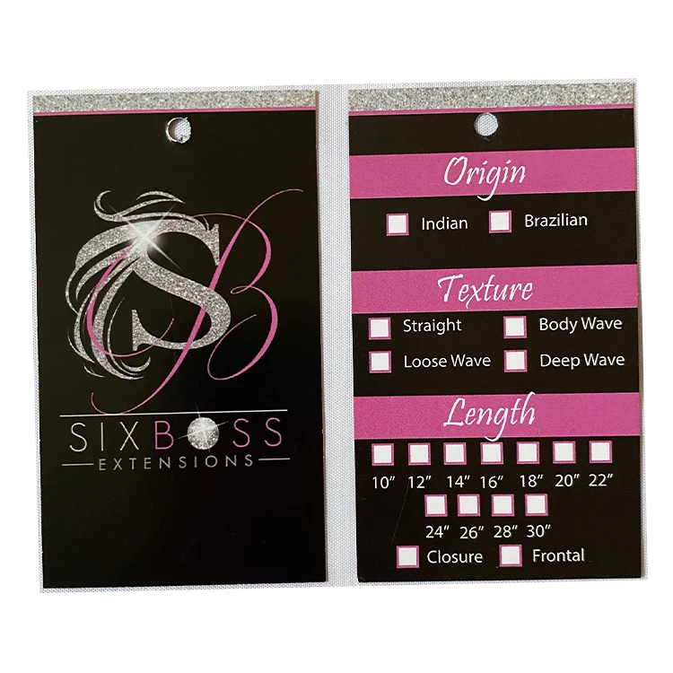 R-01 Elegant design wig hair extension packaging hair label sticker custom hair hang tags