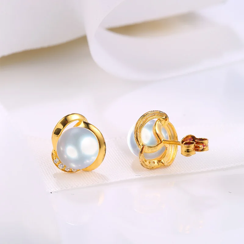 18K Gold Earring Stud Black Tahiti Pearl jewelry excellent enquisive handcraft