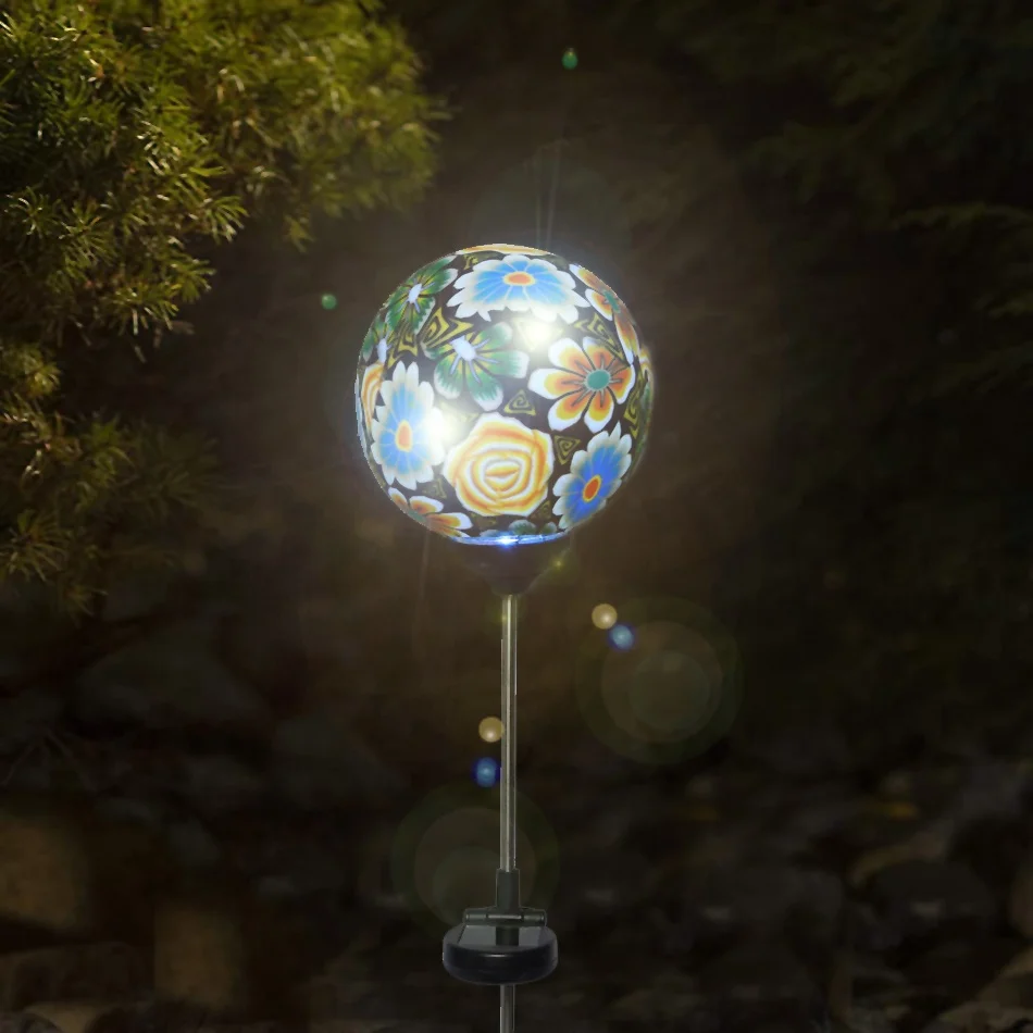 
New Arrived Solar Soft Clay Ball Stake Flower Statue Garden Stake Lights 