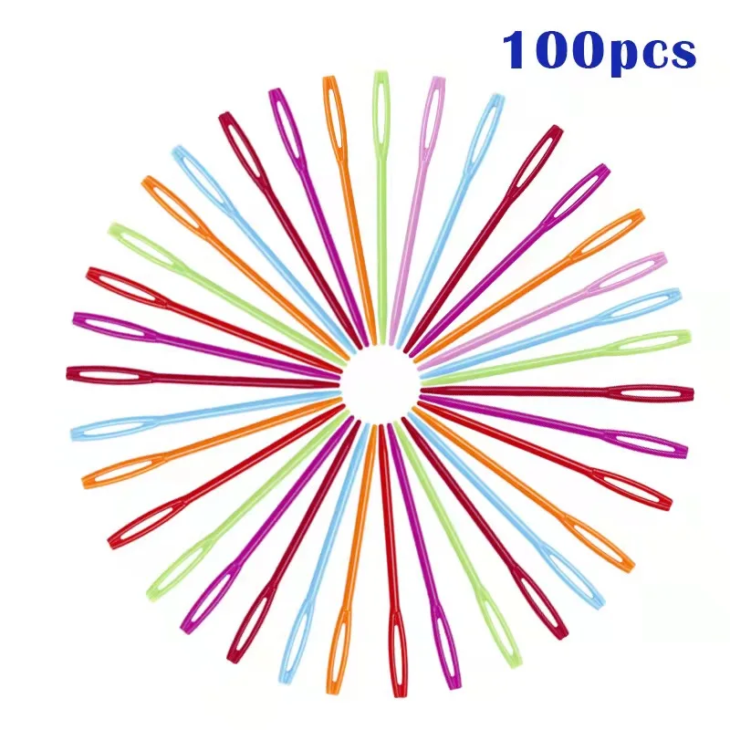 5.5cm Colorful Hand Sewing Tapestry Sweater Needles 100pcs/Bag Woolen Yarn Plastic Needles for DIY Safety E-commerce Stores