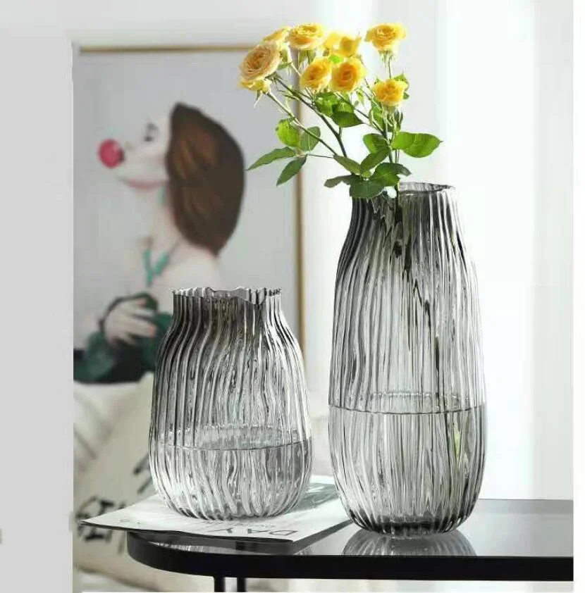 European Creative Wave Water Bamboo Colored Flower Vase Clear Grey Thicken