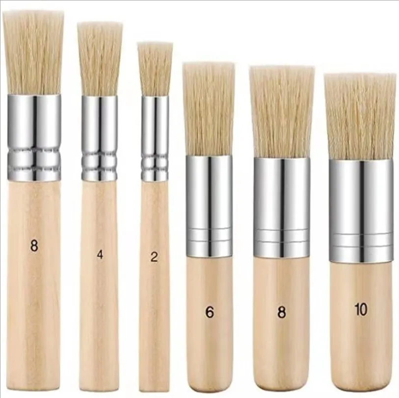 3Pcs Natural Bristle Template Wooden Stencil Brush Set for Acrylic Oil Watercolor Art Painting on Wood Wall Paper