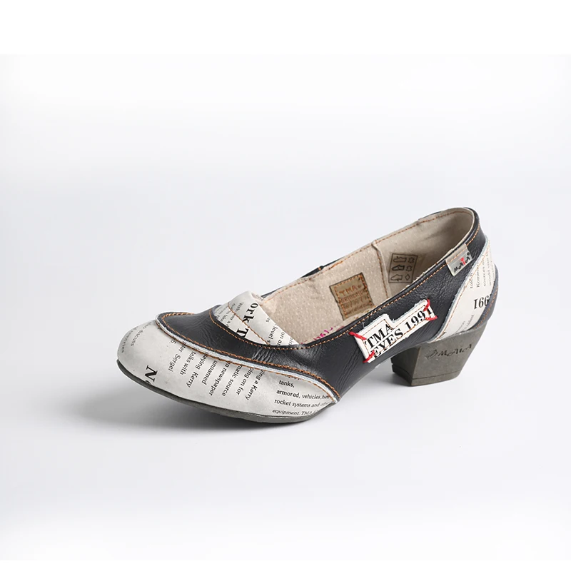 Leather Shallow Mouth Shoes Women Round Head Stitching Workplace White-Collar Shoes