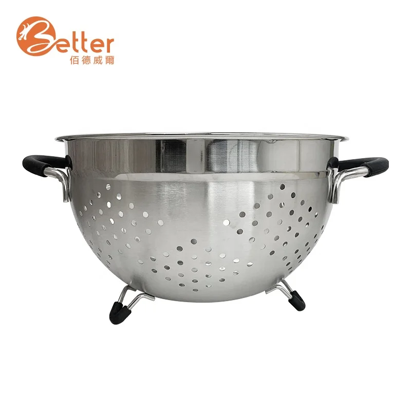 Custom Fruit Vegetable Pasta Large Stainless Bowl Steel Basket Strainer