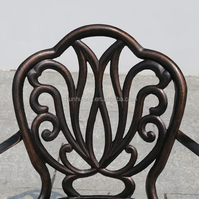 Waterproof outdoor metal furniture cast aluminum dining set armrest chair round table outdoor patio furniture