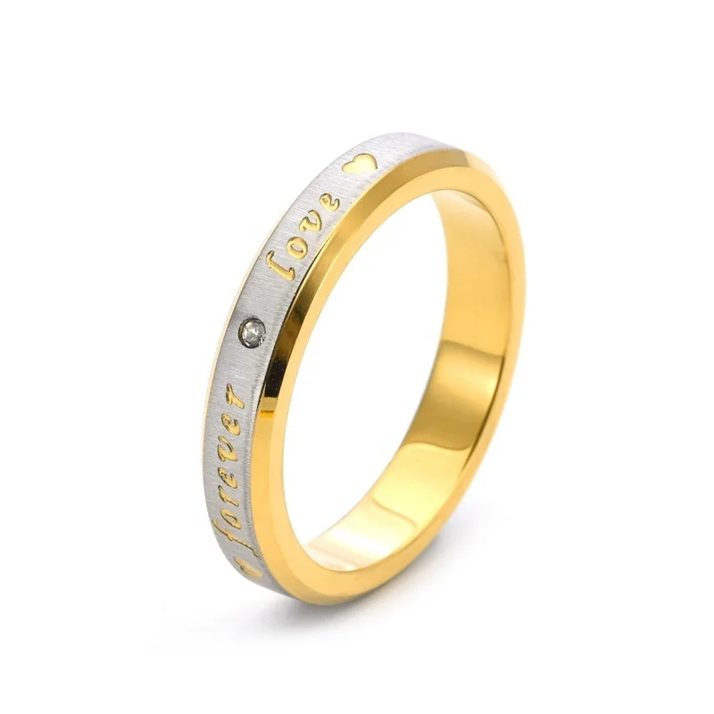 Retro Gold English Letter Ring Titanium Steel Non Fading Love Heart Ring Silver Diamond Round Ring For Couple Jewelry Gift Set