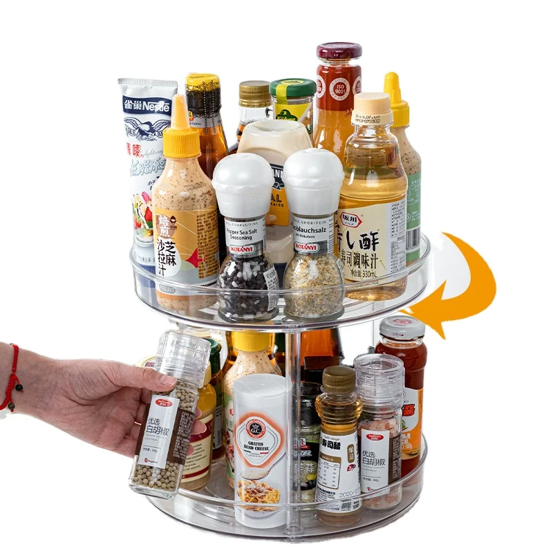 1/2Tier Transparent Plastic Lazy Susan Kitchen Spice Rack Makeup Storage 360 degree Turntable Rotating Seasoning Organizer