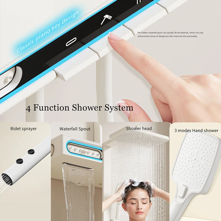 GAONUO All New Intelligent Bathroom Shower System LED Digital Piano Button Shower Mixer 5 Function Shower Sets With SPA Massage