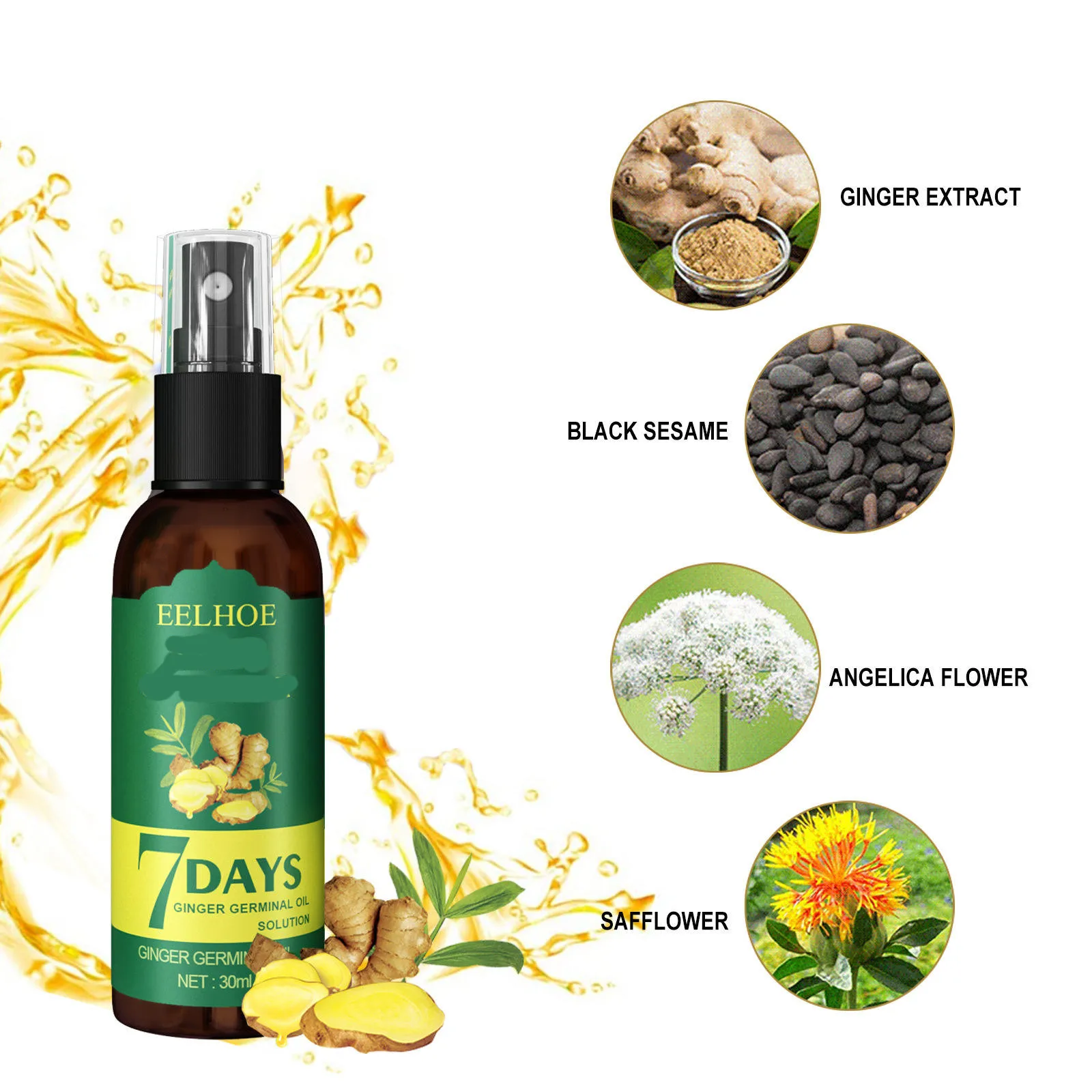 Распродажа, 7 дней, имбирный питательный спрей для роста волос, имбирное масло для роста волос