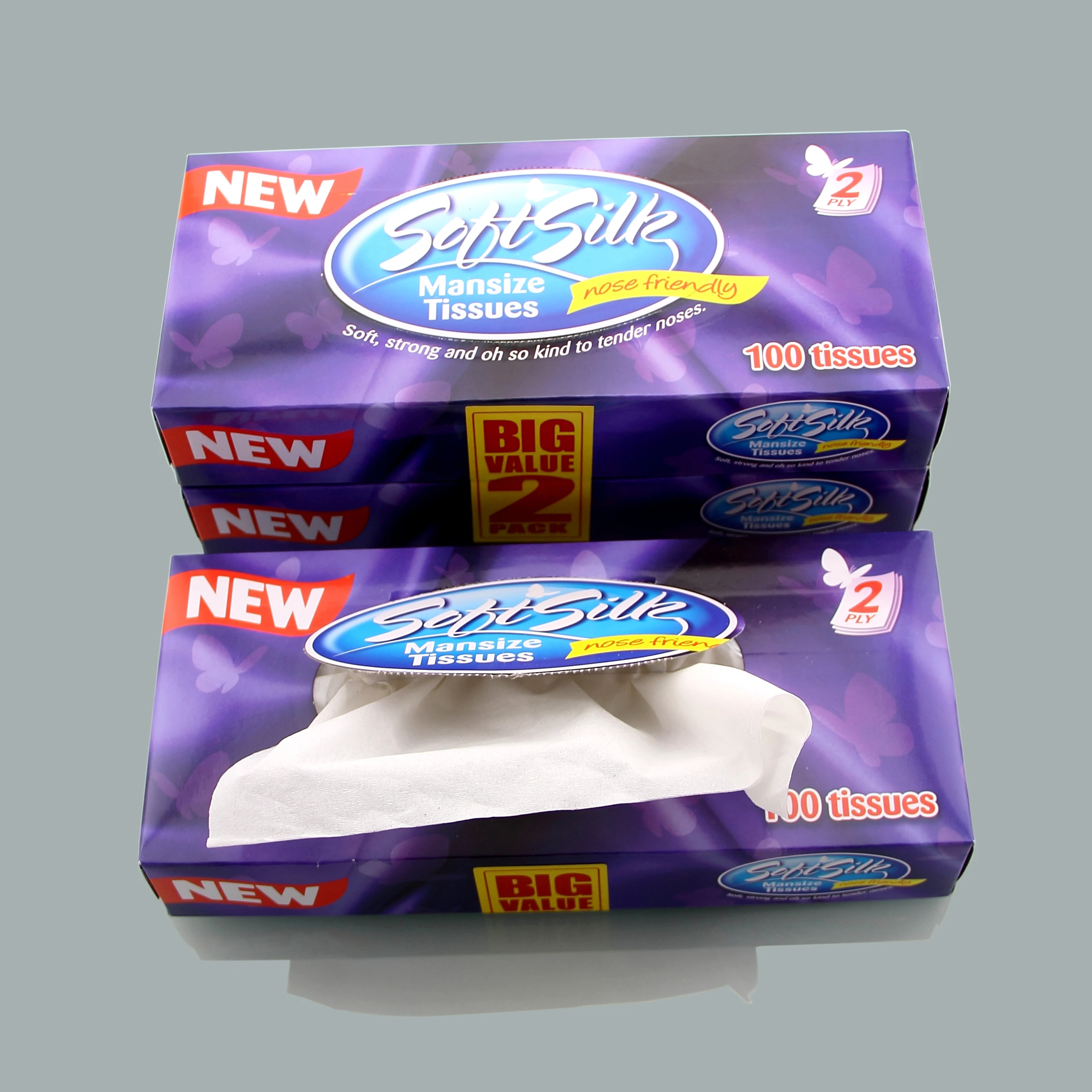Flat box facial tissue Soft tissue box Bioderadable and Compostable facial tissue