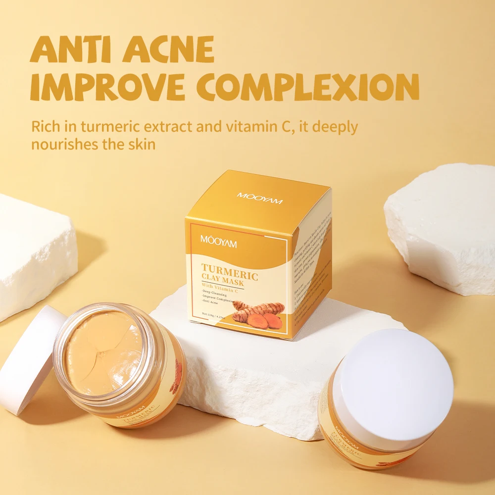 Private Label OEM/ODM Organic Turmeric Vitamin C Facial Mud Mask Face Skin Care Anti-Acne Refining Pores Brightening Clay Mask