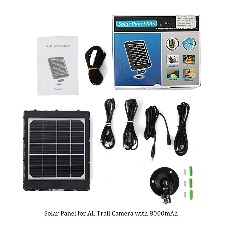 Solar Panel Trail Camera Portable 6V/9V/12V With 8000mAh Built-In Battery IP66 waterproof For Hunting Game Camera