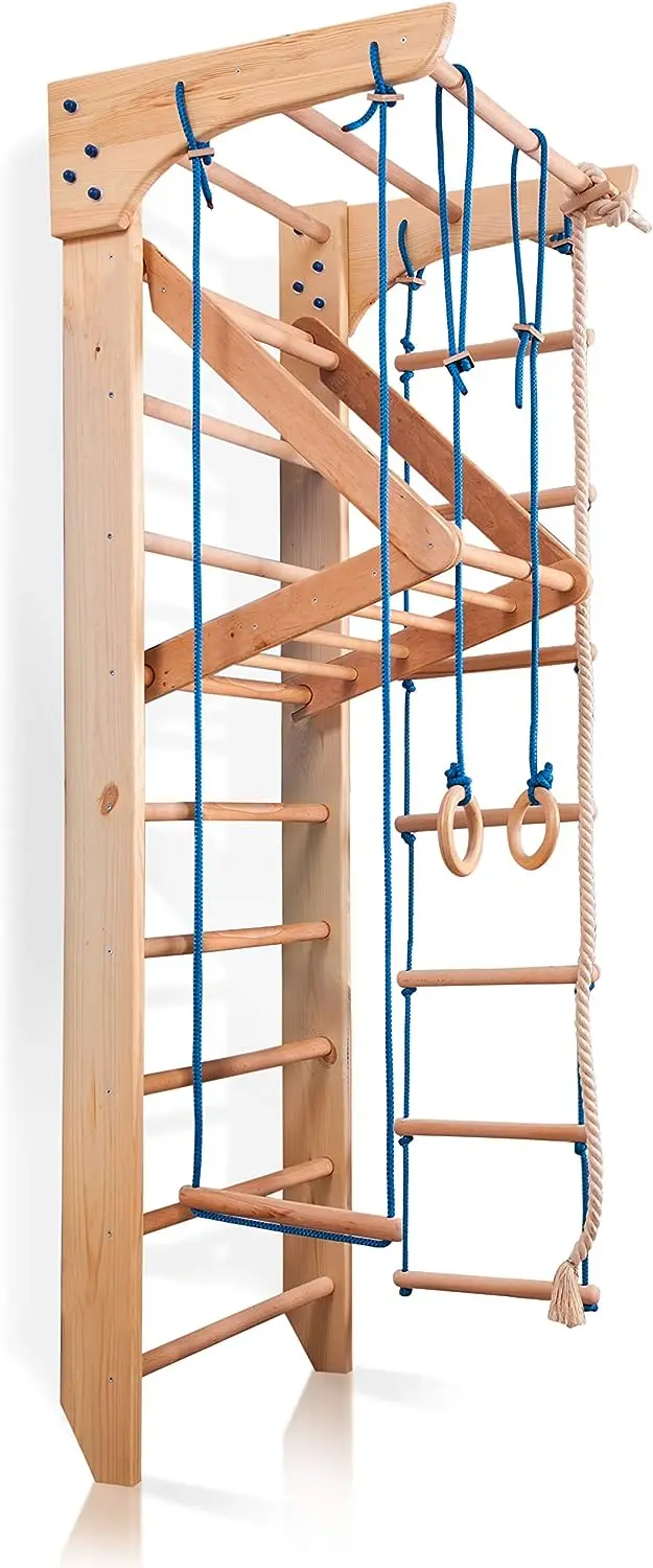 LM KIDS Swedish Ladder Wooden Yoga Wall Stall Bar Physical Therapy And Gymnastics Ladder