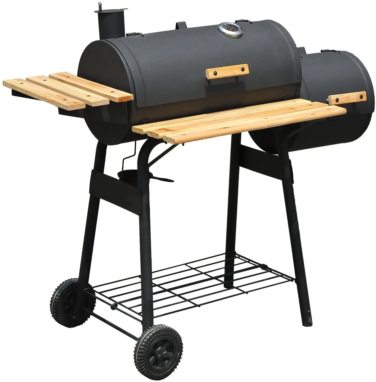 Backyard heavy duty metal barrel Charcoal BBQ Grill and Offset Smoker Trolley