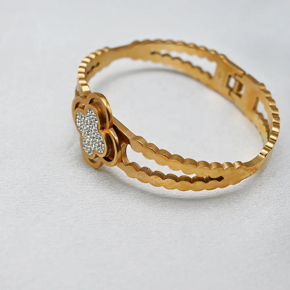 Korea Jewelry rose gold bangles latest designs clover leaf bracelet bangles jewelry for women