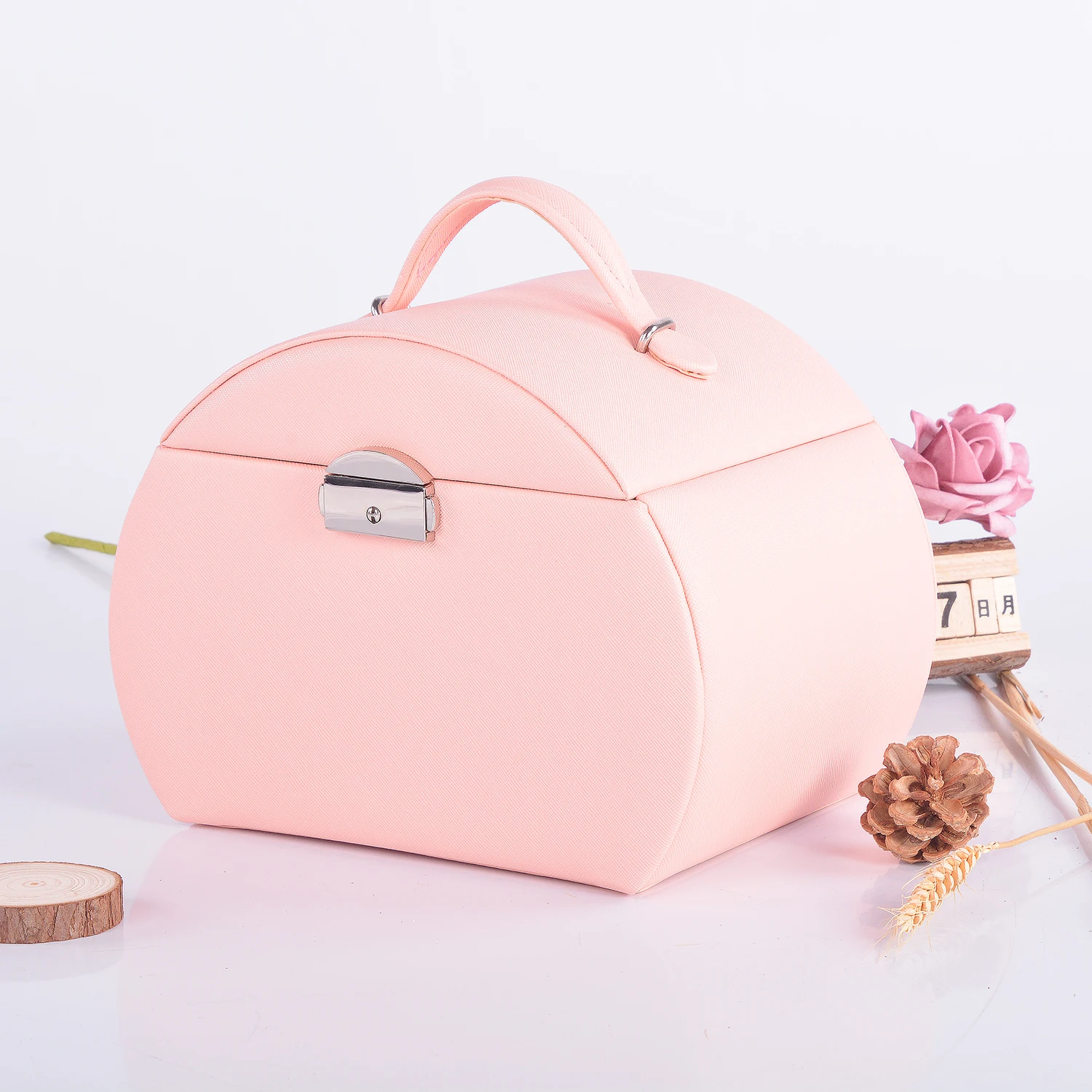 Medium Size Luxurious Square Pink Faux Leather Jewelry Box PC Material Beauty Organizer for Women with Custom Logo