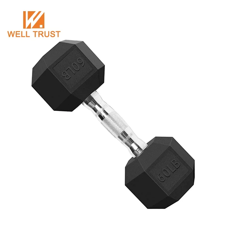 WellTrust Factory cheap dumbbells and weight plates rubber coating gym dumbbell free weights rubber hex dumbbell