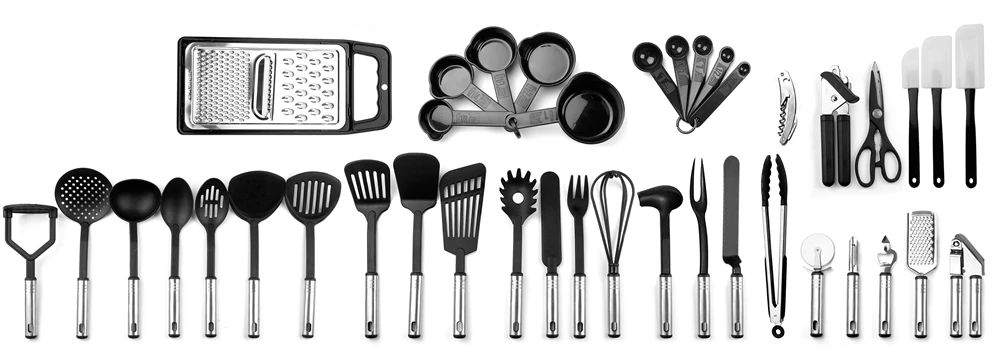 Набор термостойких кухонных принадлежностей из нержавеющей стали и нейлона, 40 шт.