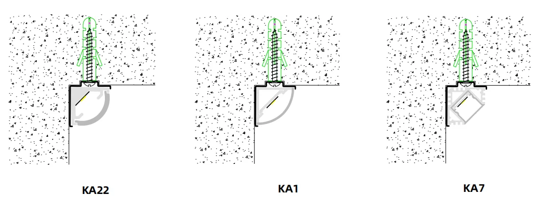 Free samples small KA22 alu profil channel extrusion 45 degree wall angle led strip lighting corner led aluminum profile