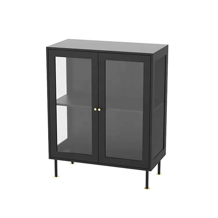 Kitchen Sideboard Modern Metal Black Wooden Living Room Office Book Storage Glass Cabinets