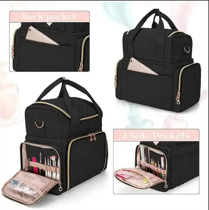 Double Layer Nail Bag Backpack Nail Organizer Carrying case Polish Storage Bag Nail Tech Bag with Holds 56 Bottles