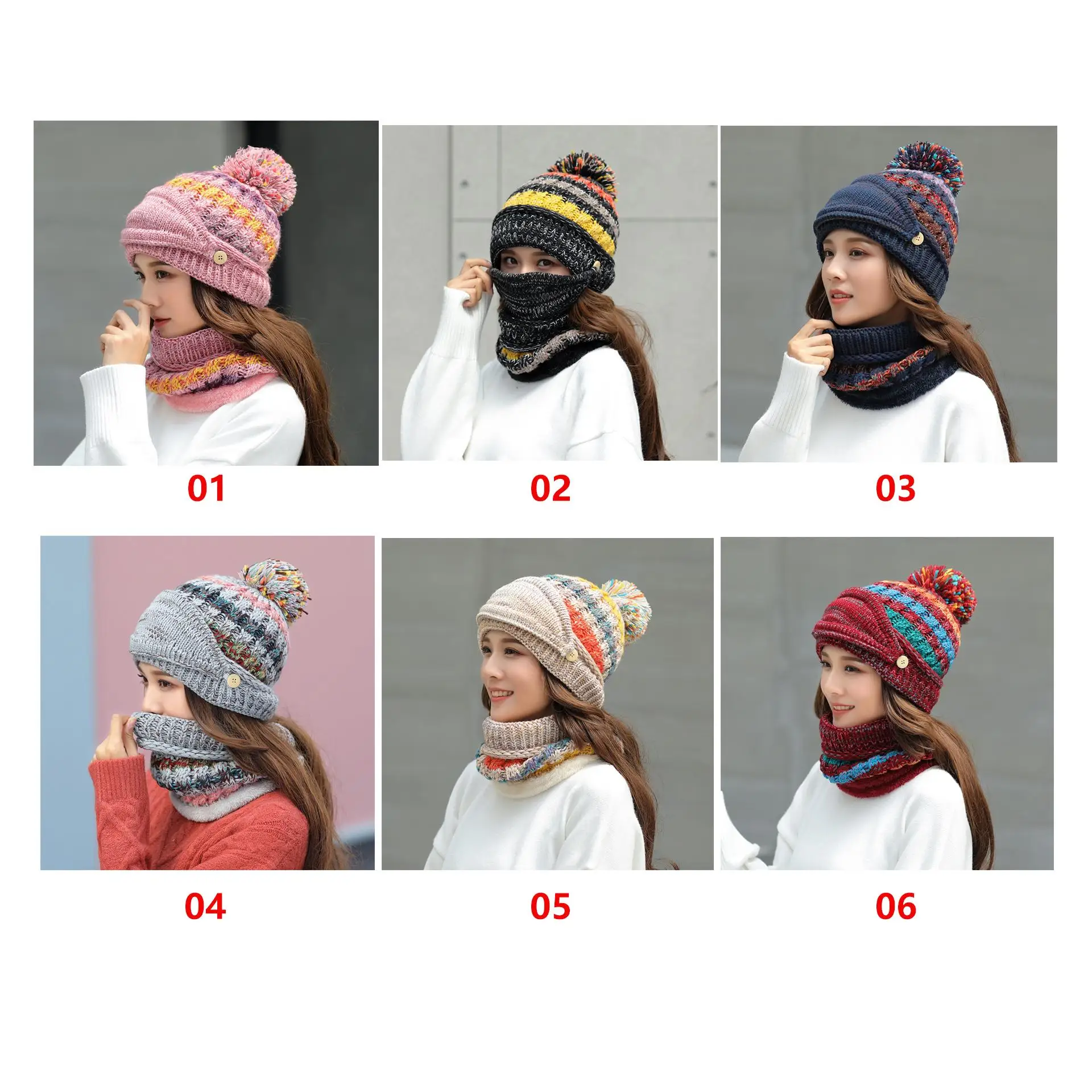 Visrover New Winter Knitted Cashmere Scarf Hat Set Motor Driver Windproof Sets Ear Cuff Cap Neck Three Set for Women
