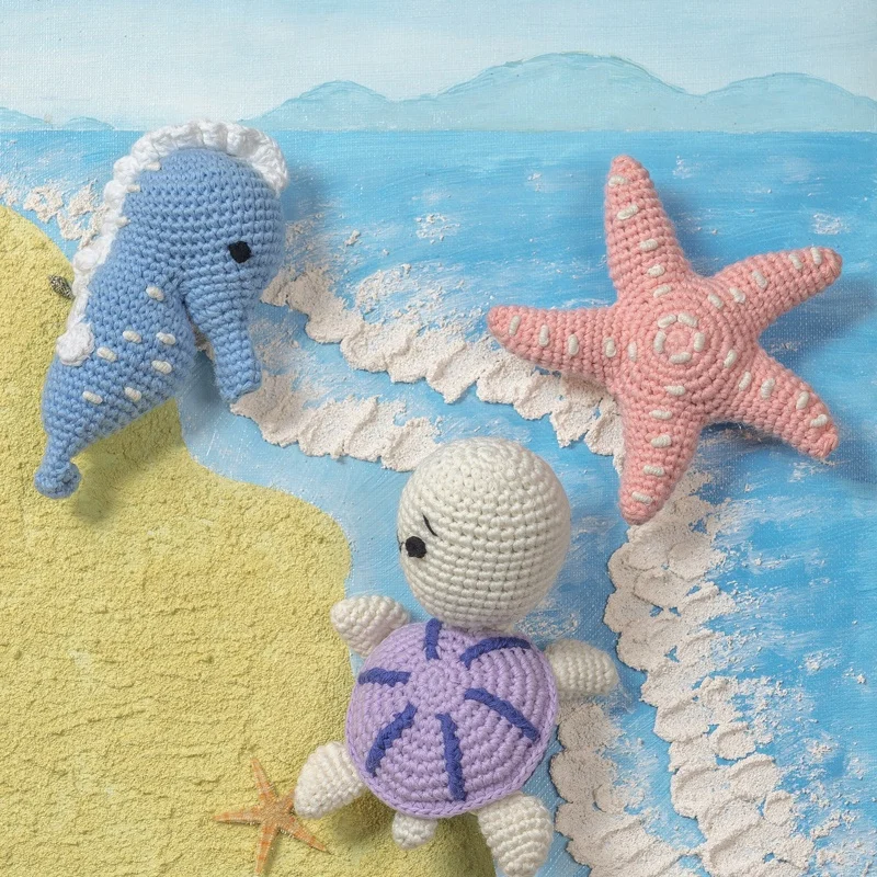 New style baby & toddler toys amigurumi crochet sea series seahorse Octopus Dolphin Whale knitted baby rattle toy