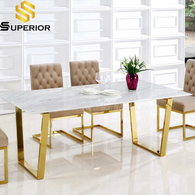 Simple design gold metal frame dining table with washington chairs for home